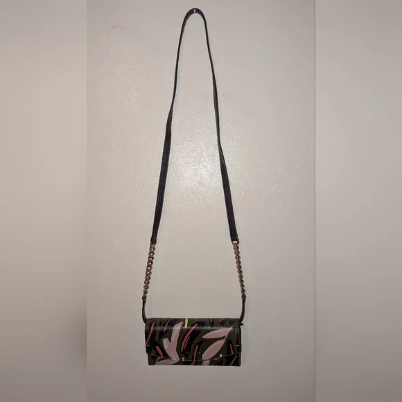 Kate Spade Eva Modern Feather Wallet On A Chain Green Multi EUC - Picture 2 of 12